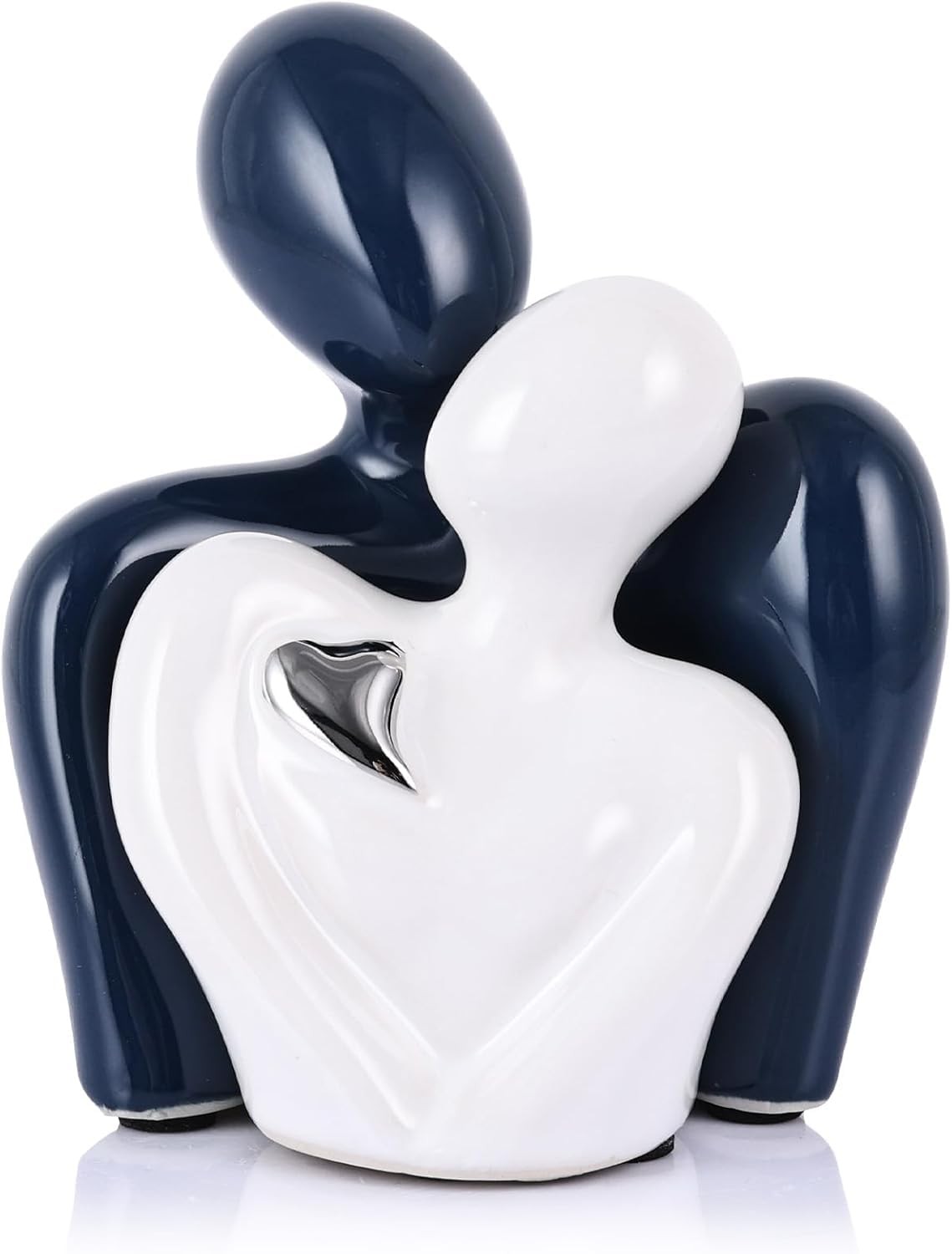 Blue White Silver Heart Mini Couple Figurine Statue TV Stand Knick Knack Set