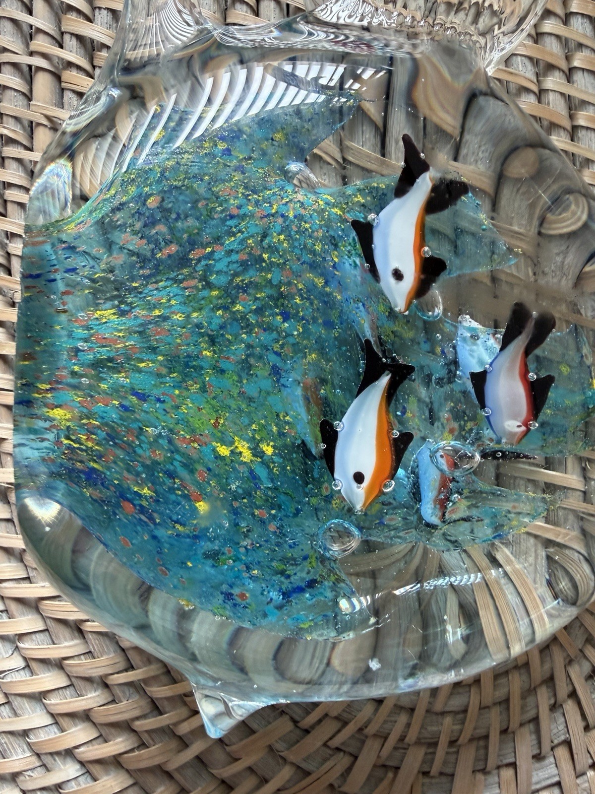 Murano Style Art Glass Angle Fish Aquarium Coral Fish Sculpture 6″