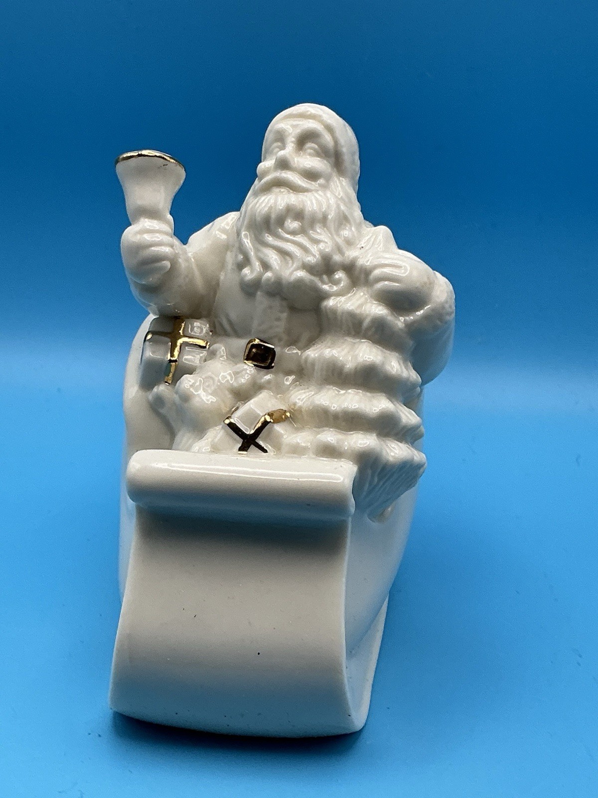 Lenox Classics Santa Sleigh w/Gifts 4.5” T x 4” L. Ivory W/Gold Trim Vintage
