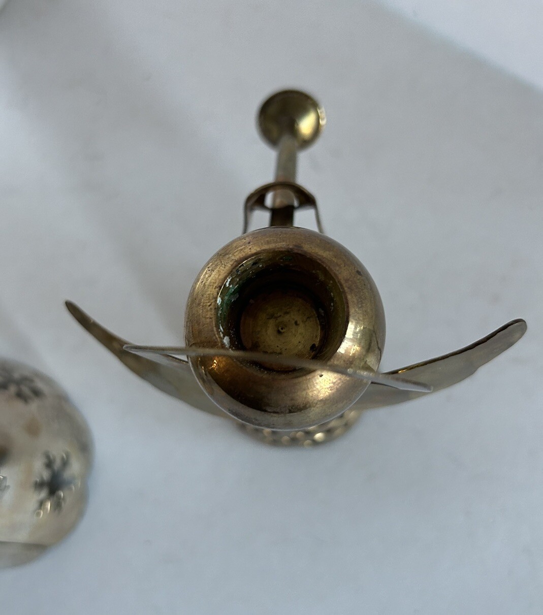 2 Metal Christmas Angel Figurines Playing Horns 6” Brass 7” Silver Plated