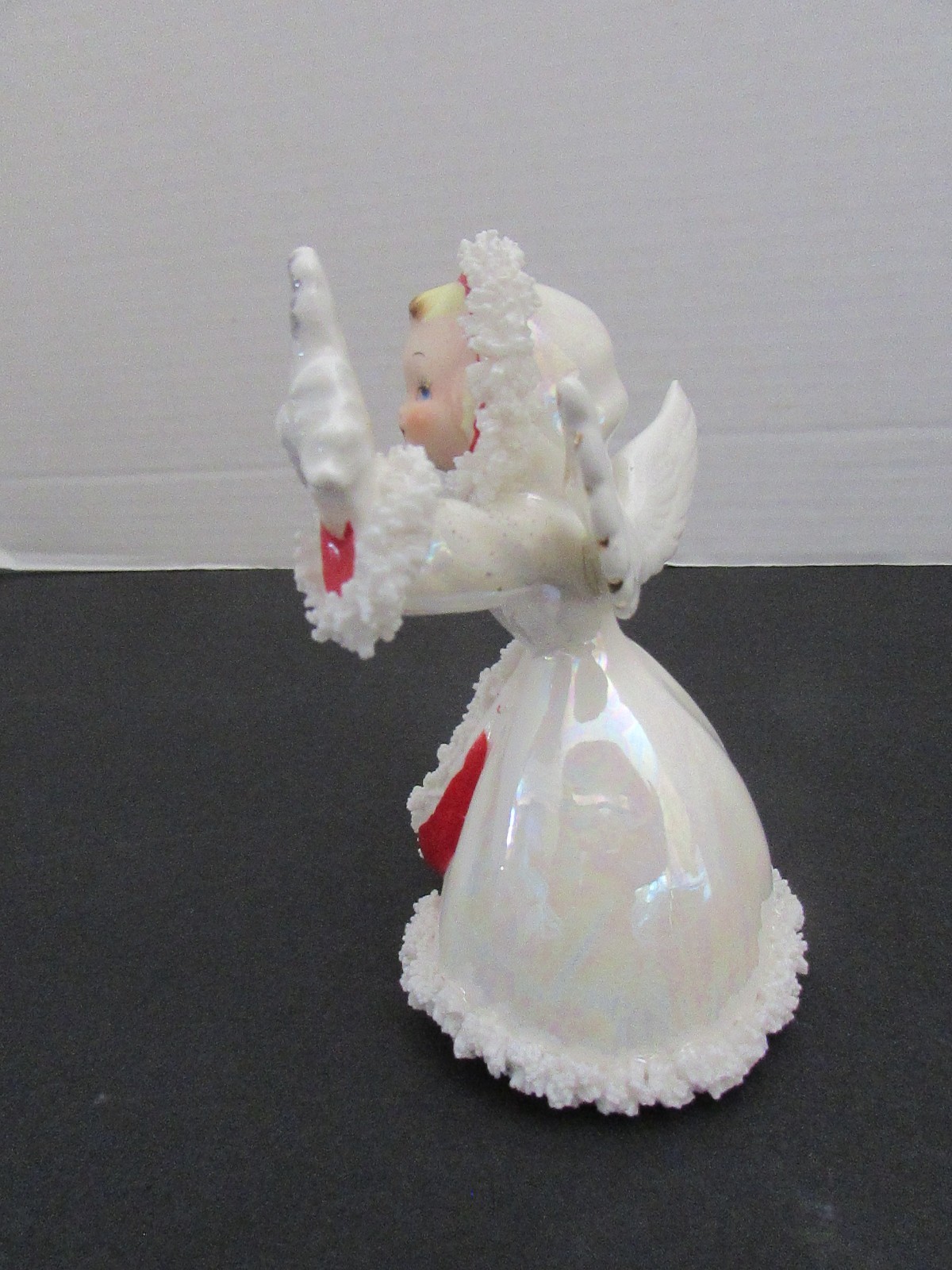 Norcrest vtg 1950s Ceramic Christmas Spaghetti Trim Angel Figurine F-268 Flaw