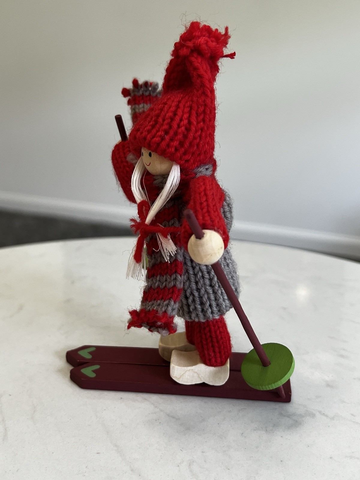 Vtg Swedish Tomte Ski Girl Figurine Handmade Scandinavian Folk Art Nordic Hygge