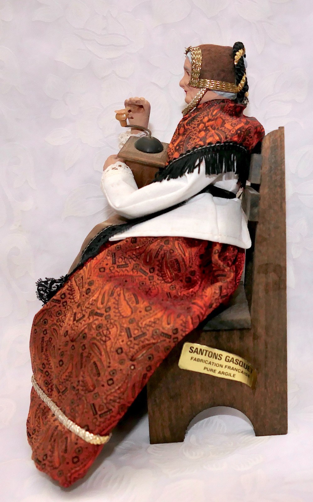 Vintage 1950s French Santon by GASQUET H/P Terracotta Old Woman w/Coffee Grinder