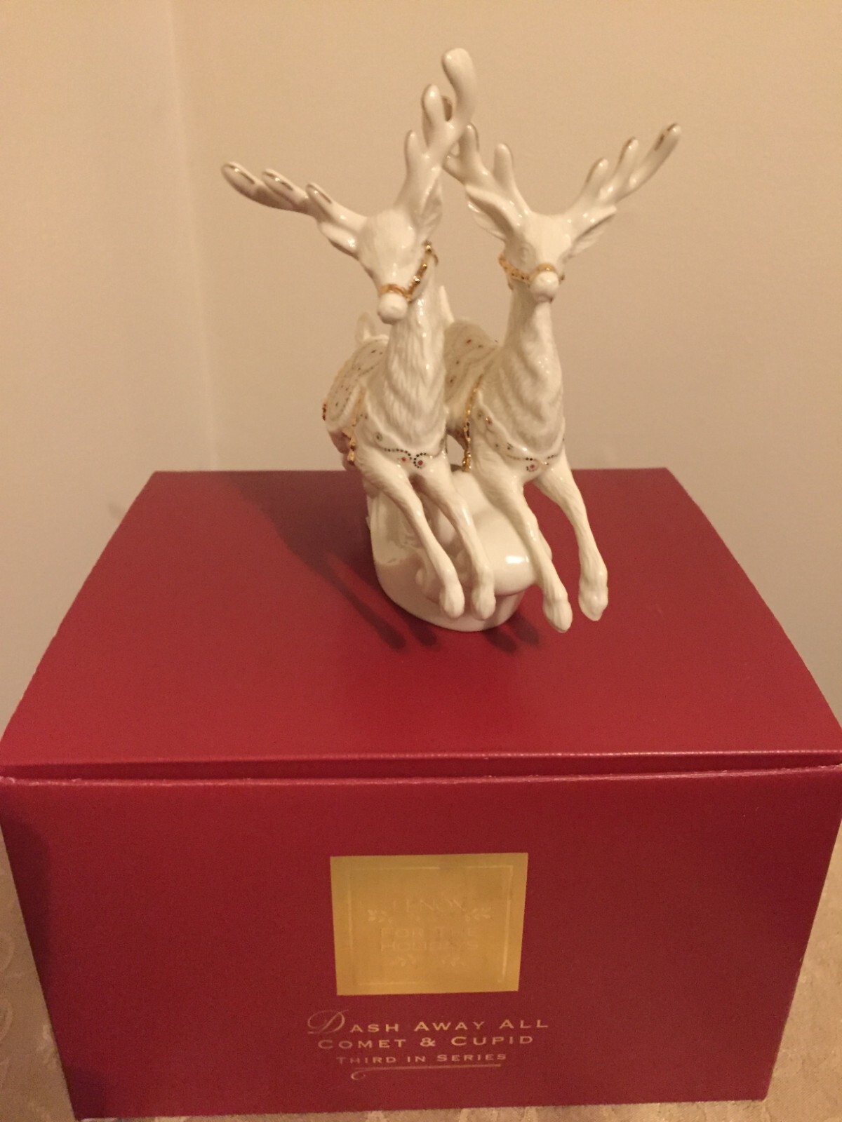 Lenox Dash Away All Comet and Cupid Figurine with Box and Styrofoam