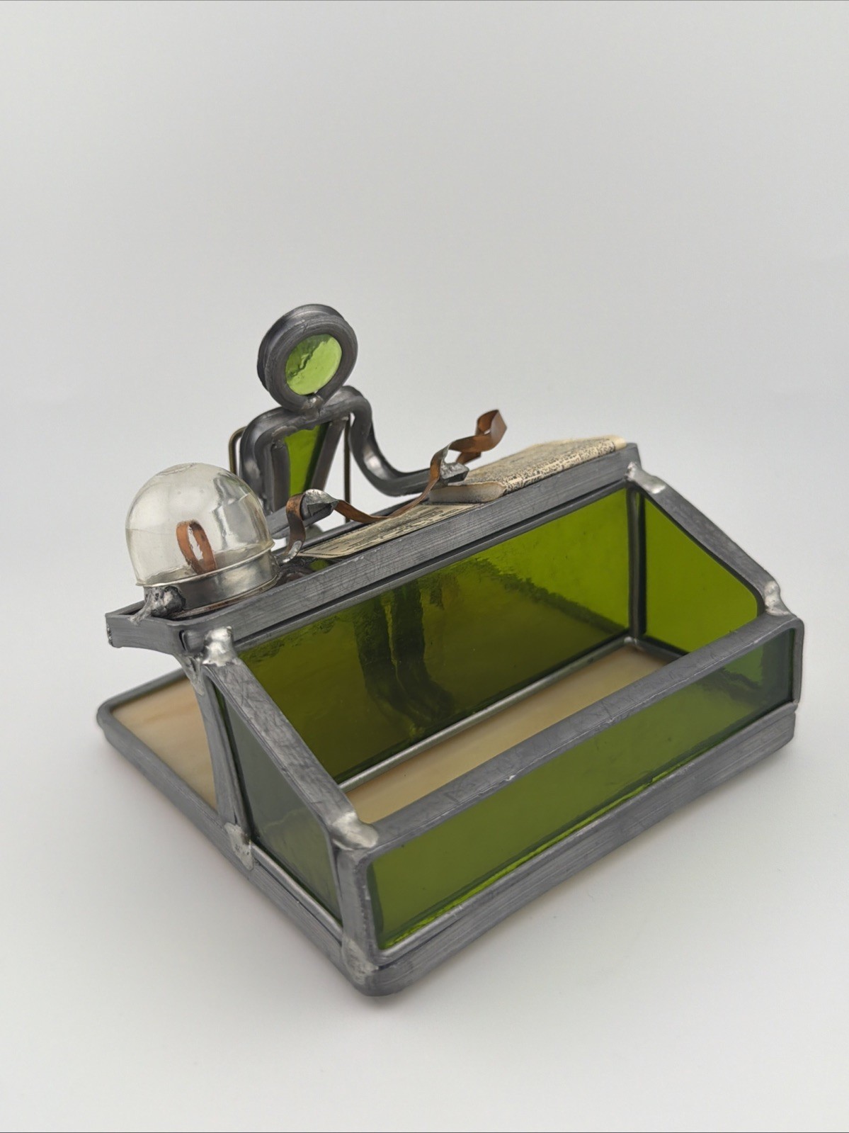 Vintage Handmade Stained Glass Desk Organizer Attributed to Carl Goeller Style