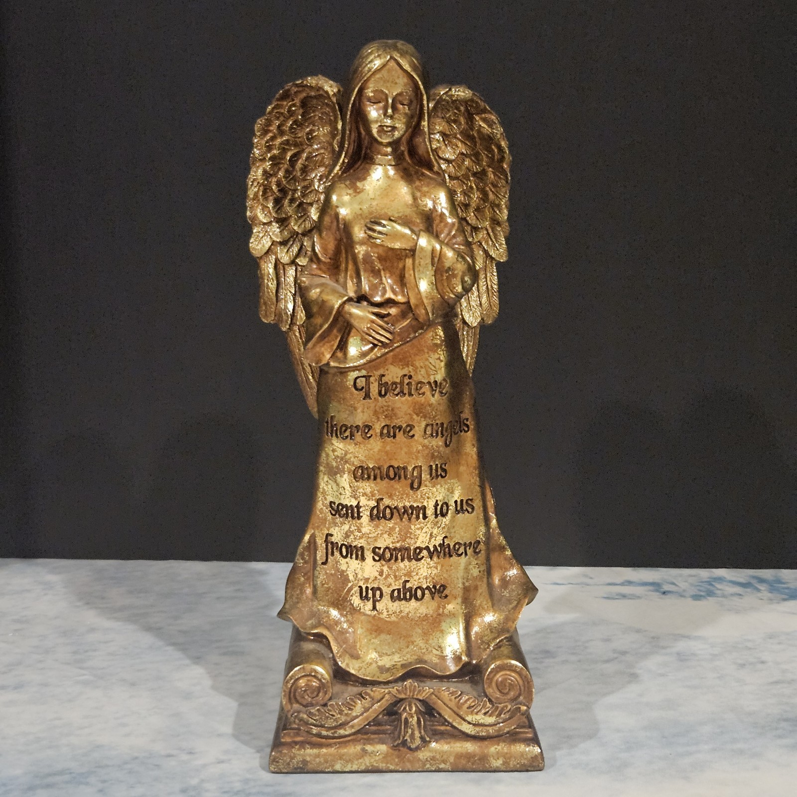 12″ Bronze Colored Angel Figurine “Angels Among Us” Religious Memorial Decor