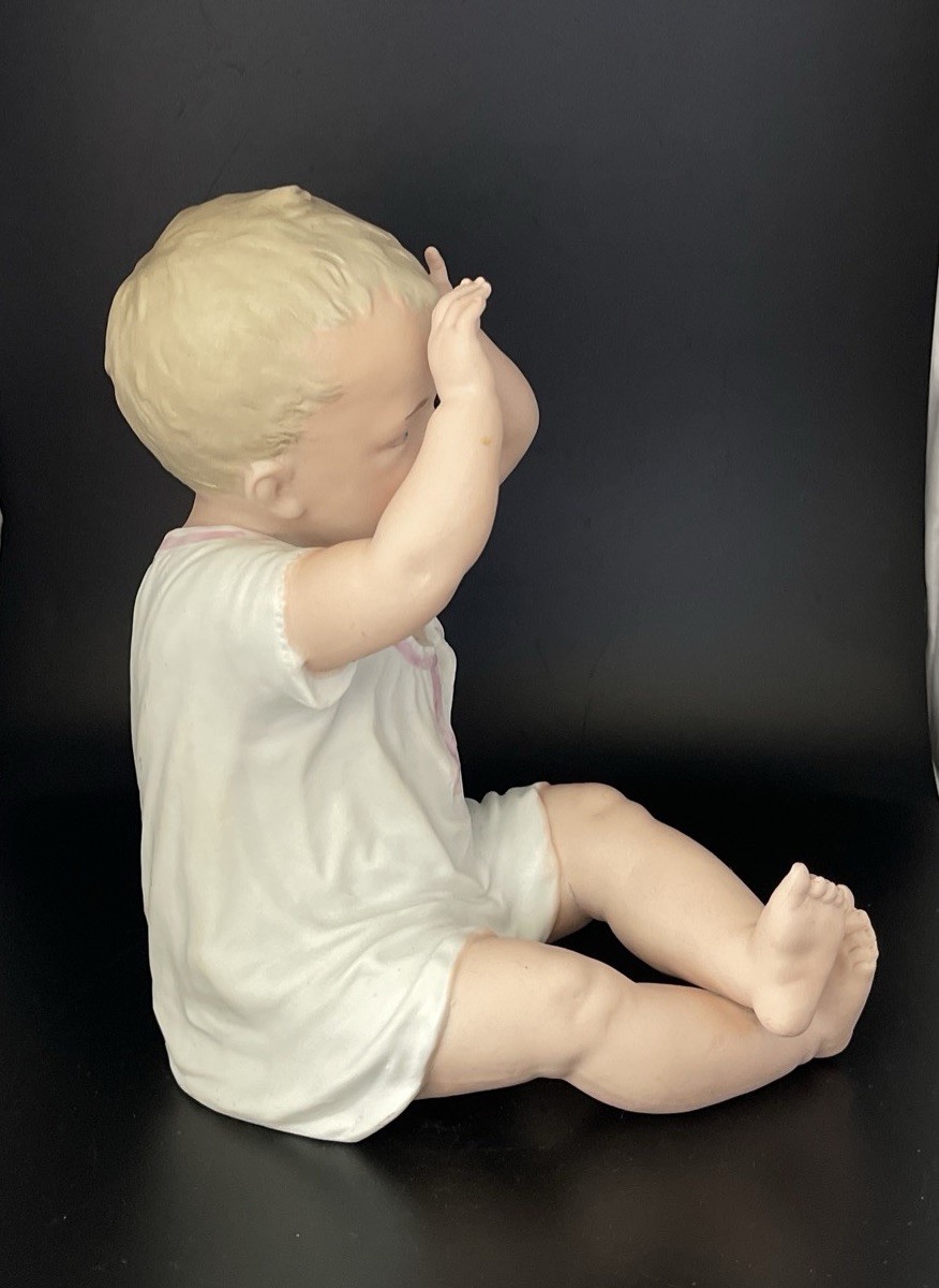 Antique Bisque Porcelain Gebruder Heubach Sitting Piano Baby 10”