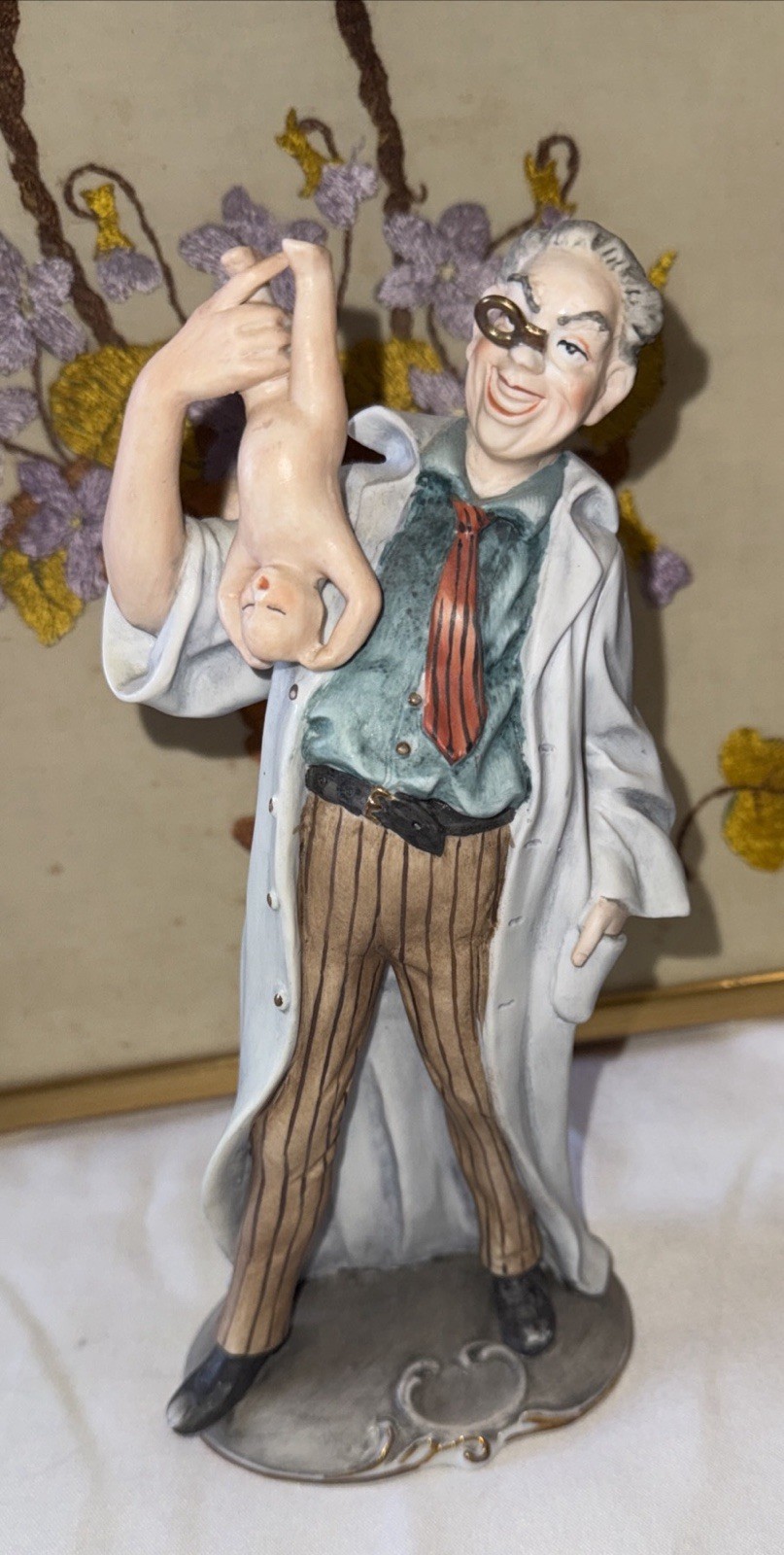 Vintage Whimsical Capodimonte Porcelain Doctor Delivered Baby Figurine –