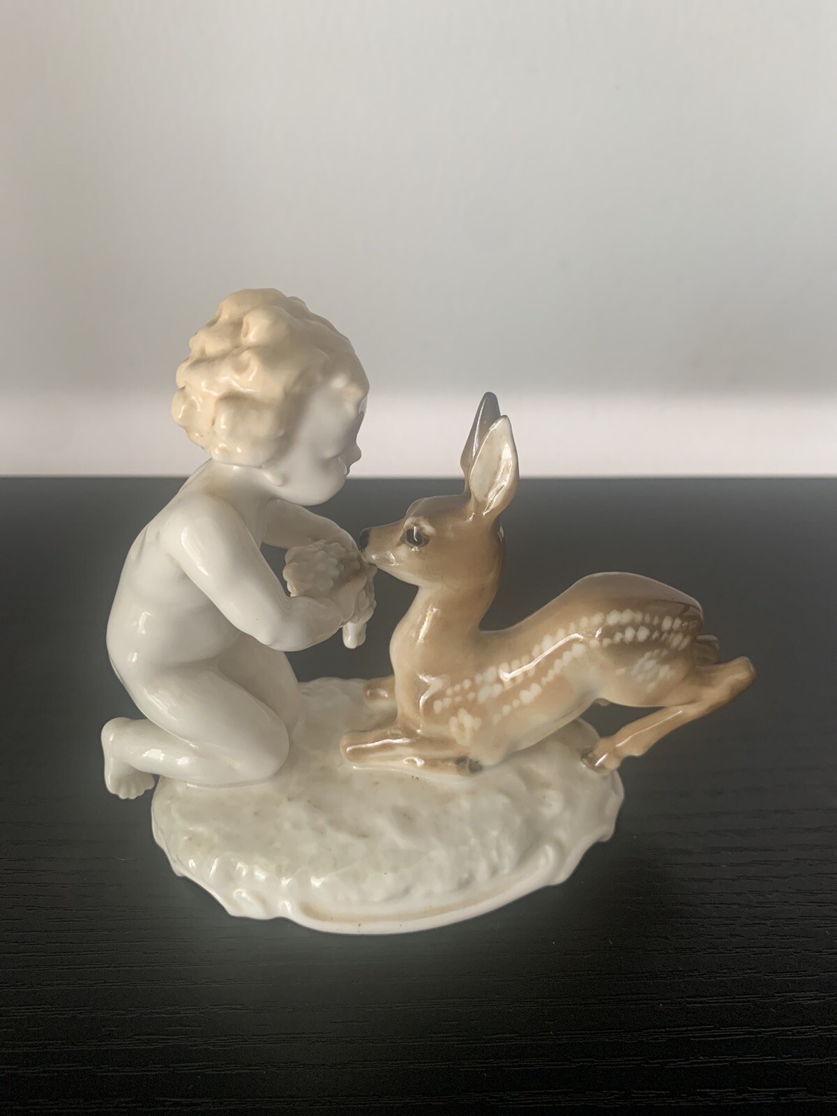 K Tutter Hutschenreuther Selb Germany Figurine Cherub Deer Fawn Signed Germany