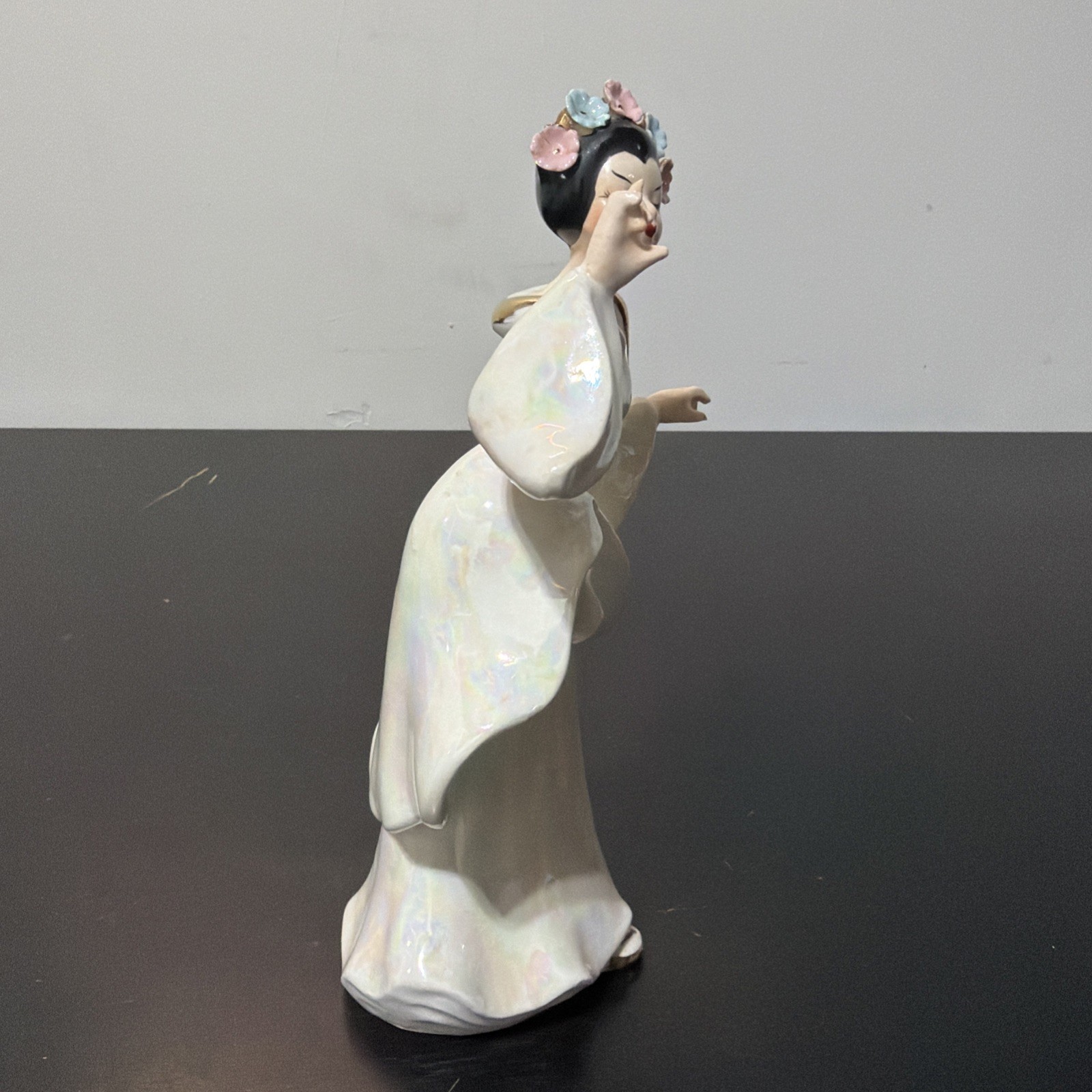 Vintage Lefton China Hand Painted Geisha Porcelain Figurine Floral Headband Belt