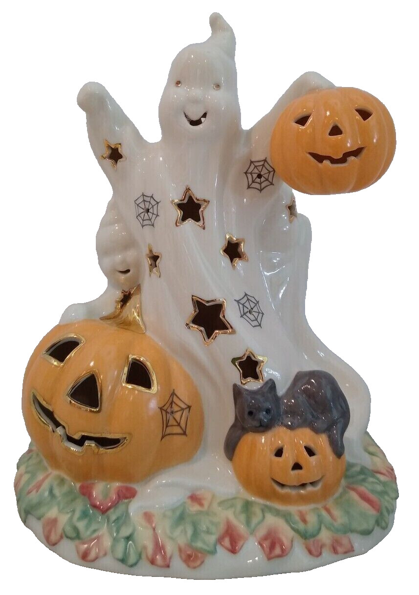 Lenox Occasions Ghost Lighted Figurine 8.5″ H Halloween Pumpkin Cream Beige Gold