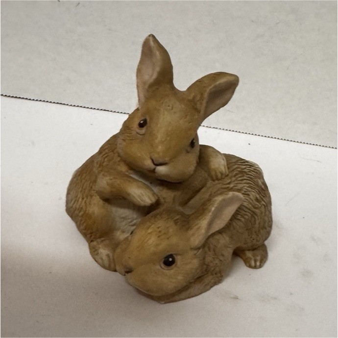 Rabbit Figurine Pair, Resin Painted Brown/Beige Small 3in x 4in