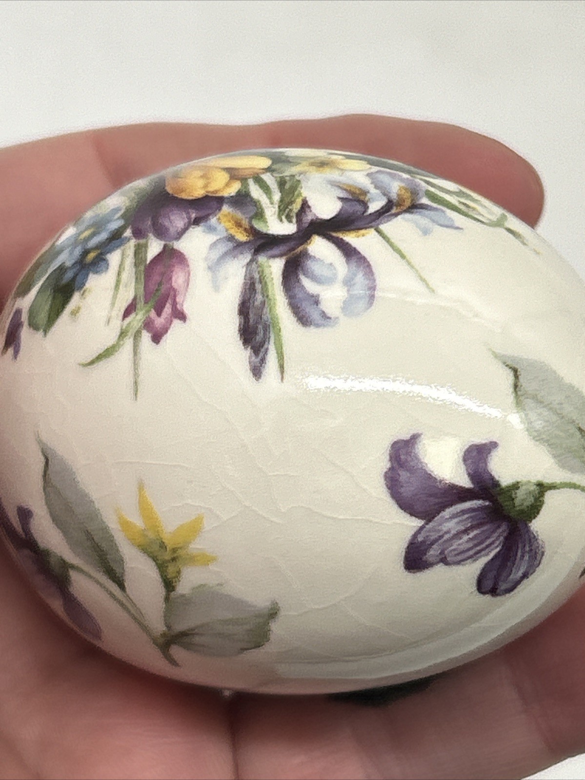 Lot Of 5 Vintage Egg Lady Floral Porcelain & Ceramic Handmade Purple/Green Eggs