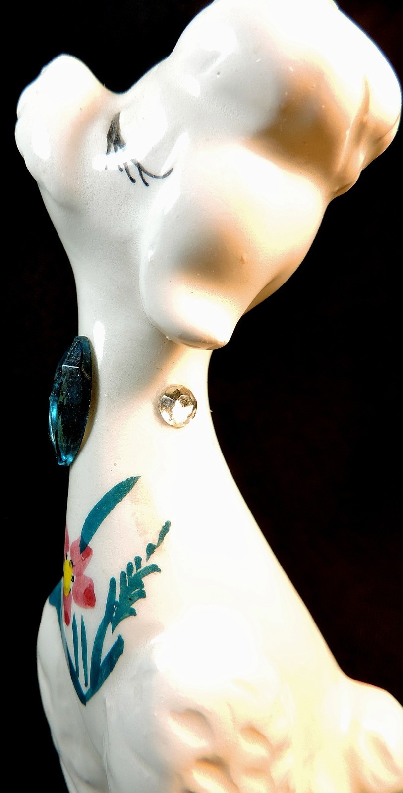 Pair Vtg Ceramic Poodle Figurines Long Neck Rhinestones Napco ?