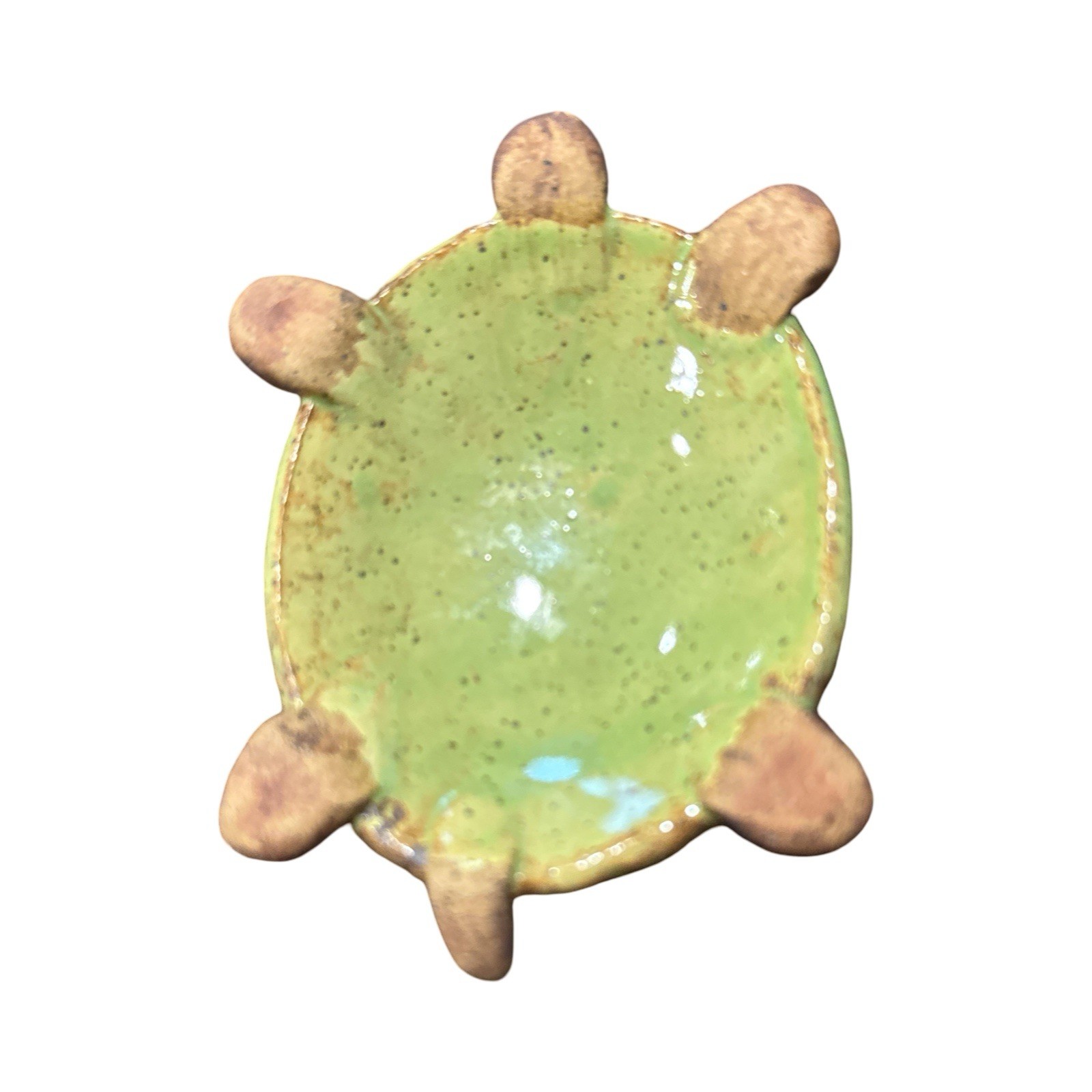 Handcrafted Ceramic Small Turtle Green W/ A Heart Design 3.5” Figurine folk art