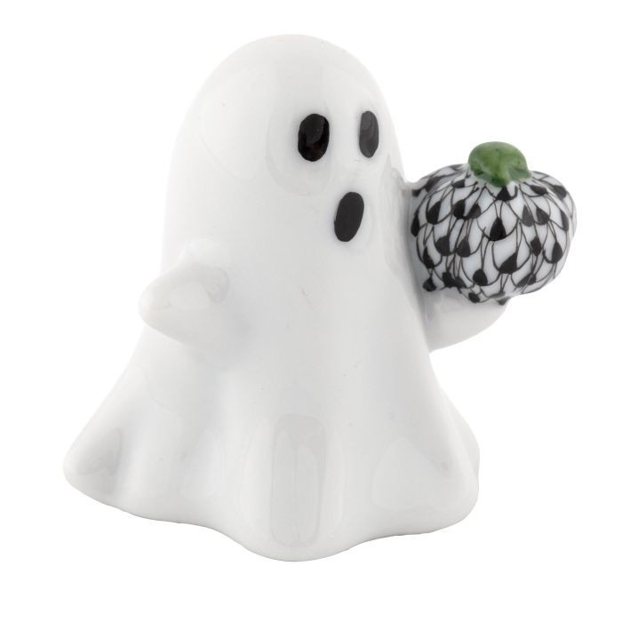 HEREND, GHOST WITH PUMPKIN, BLACK FISHNET #VHNM-16477, BRAND NEW, MINT & BOX