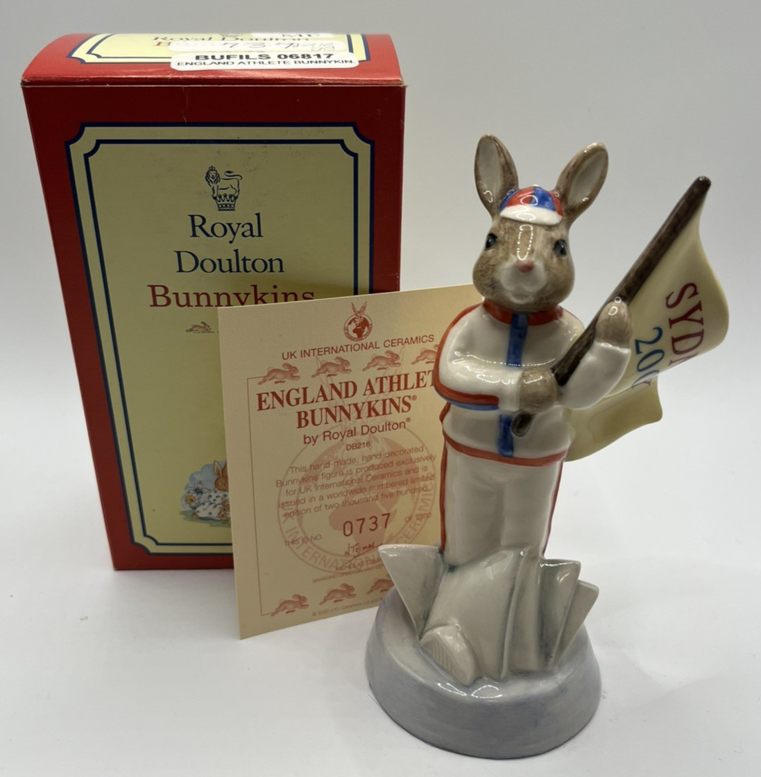 Royal Doulton Bunnykins Figurine DB 216 England Athlete w/ COA LE #737/2500