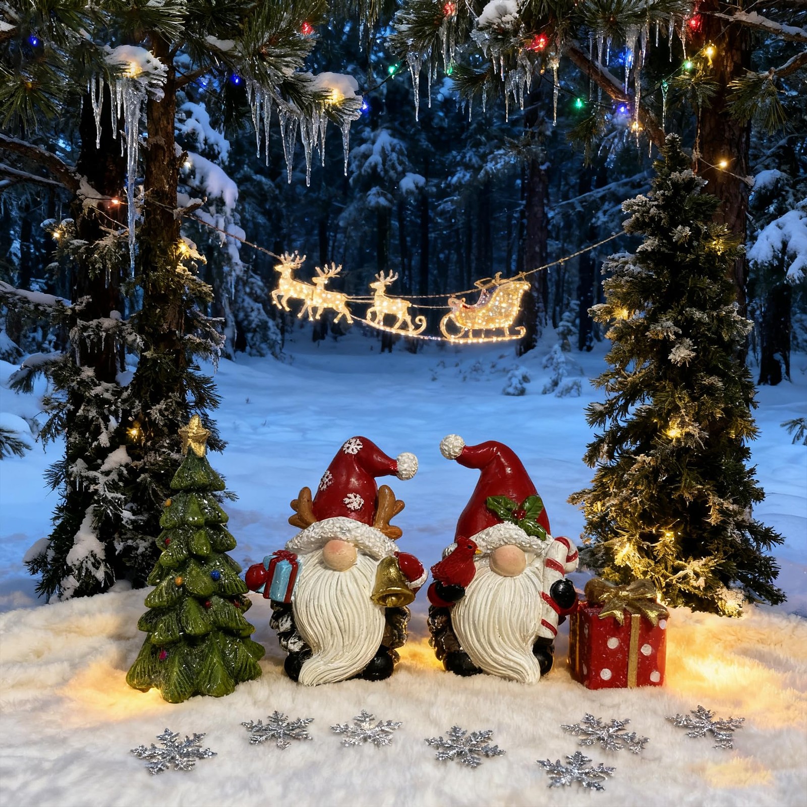 Handmade Christmas Resin Gnome Set with Mini Tree & Gift Box, Holiday Present