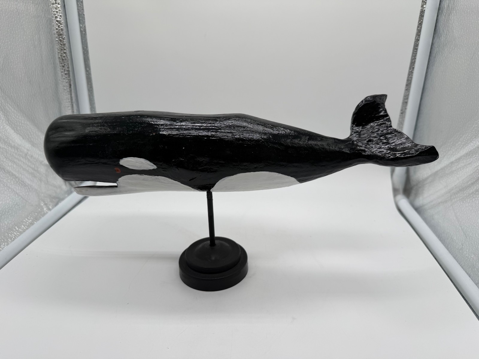 Vintage Carved Folk Art Primitive Style Carved Painted Wood Whale Figurine