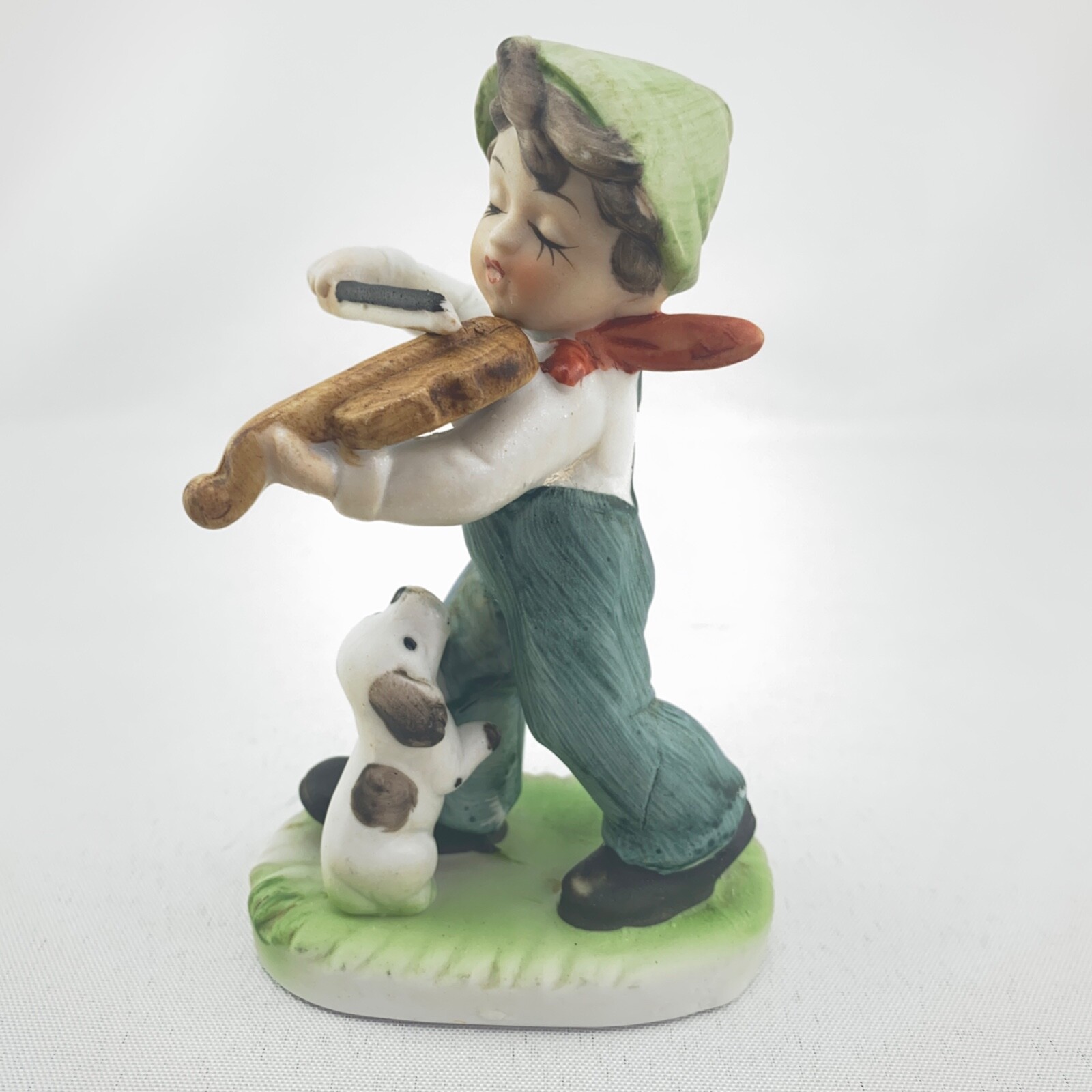 Vintage Puppy Love Young Boy Figurine Playing Violin with Dog
