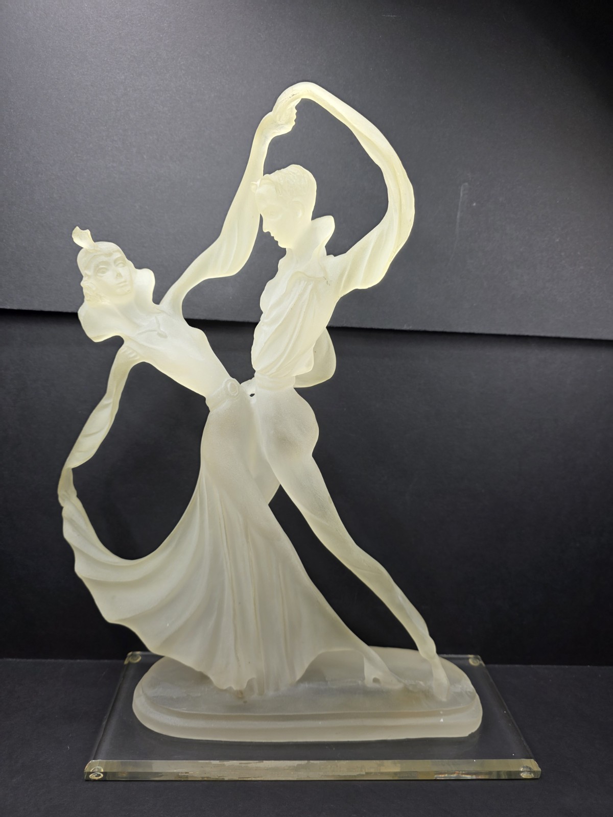 Art Deco 1920s Style Lucite Figurine Ballroom Dancers Frosted 17.5”