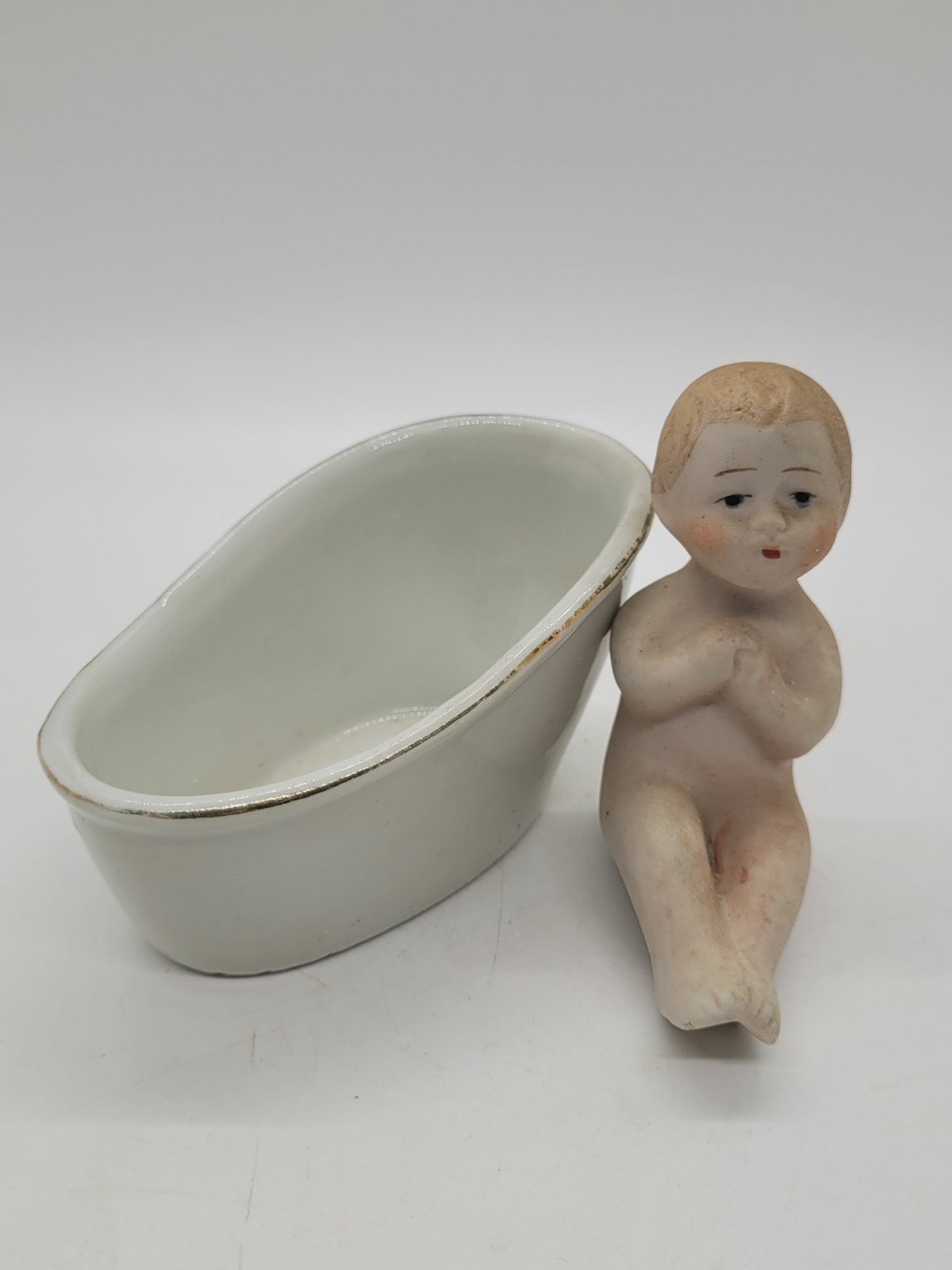 Vtg Bisque Doll In Bathtub Japan Figurine Japan. 2 Pcs.