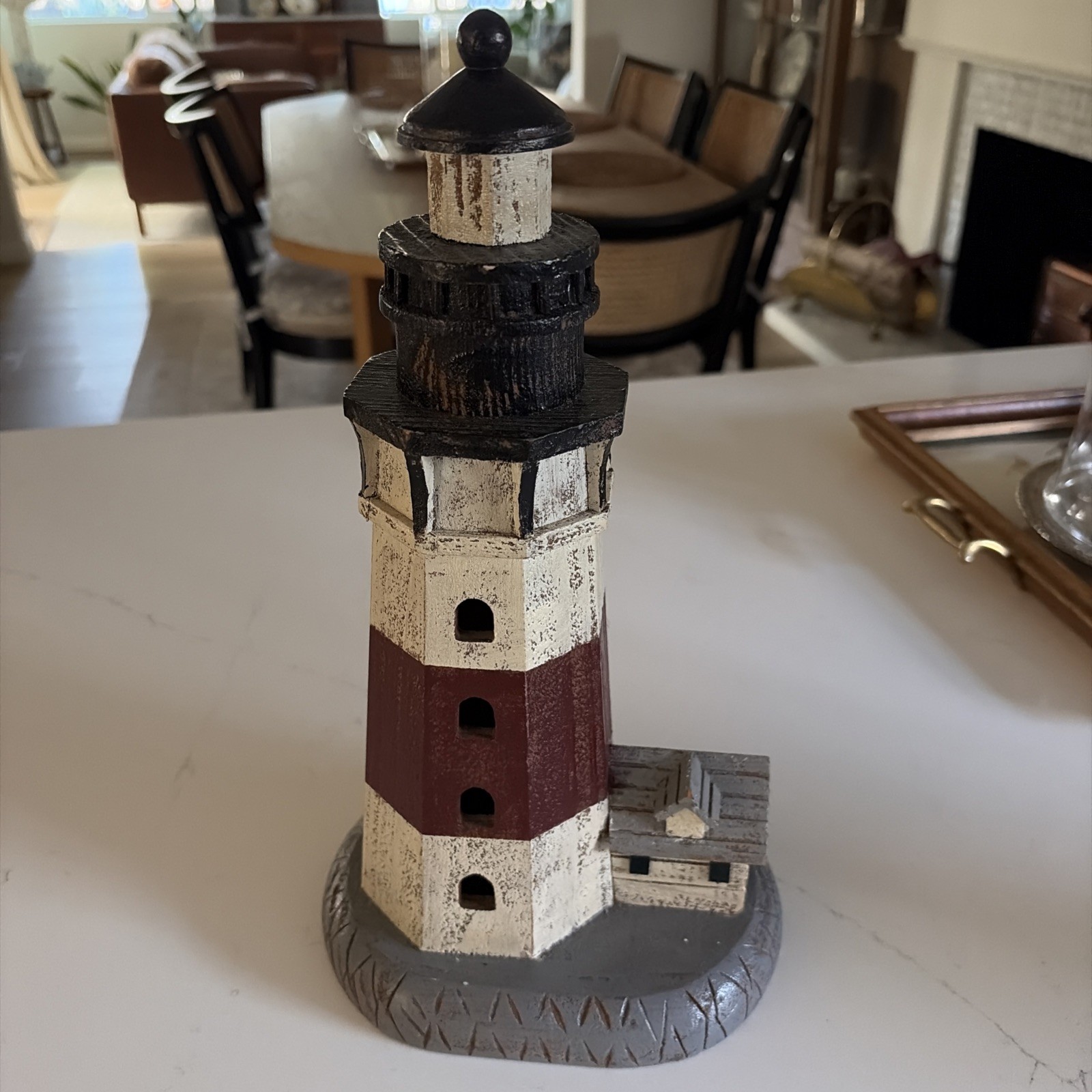 Decorative Painted Wooden Lighthouse, Rustic Design 13 Inches x7 In Wide