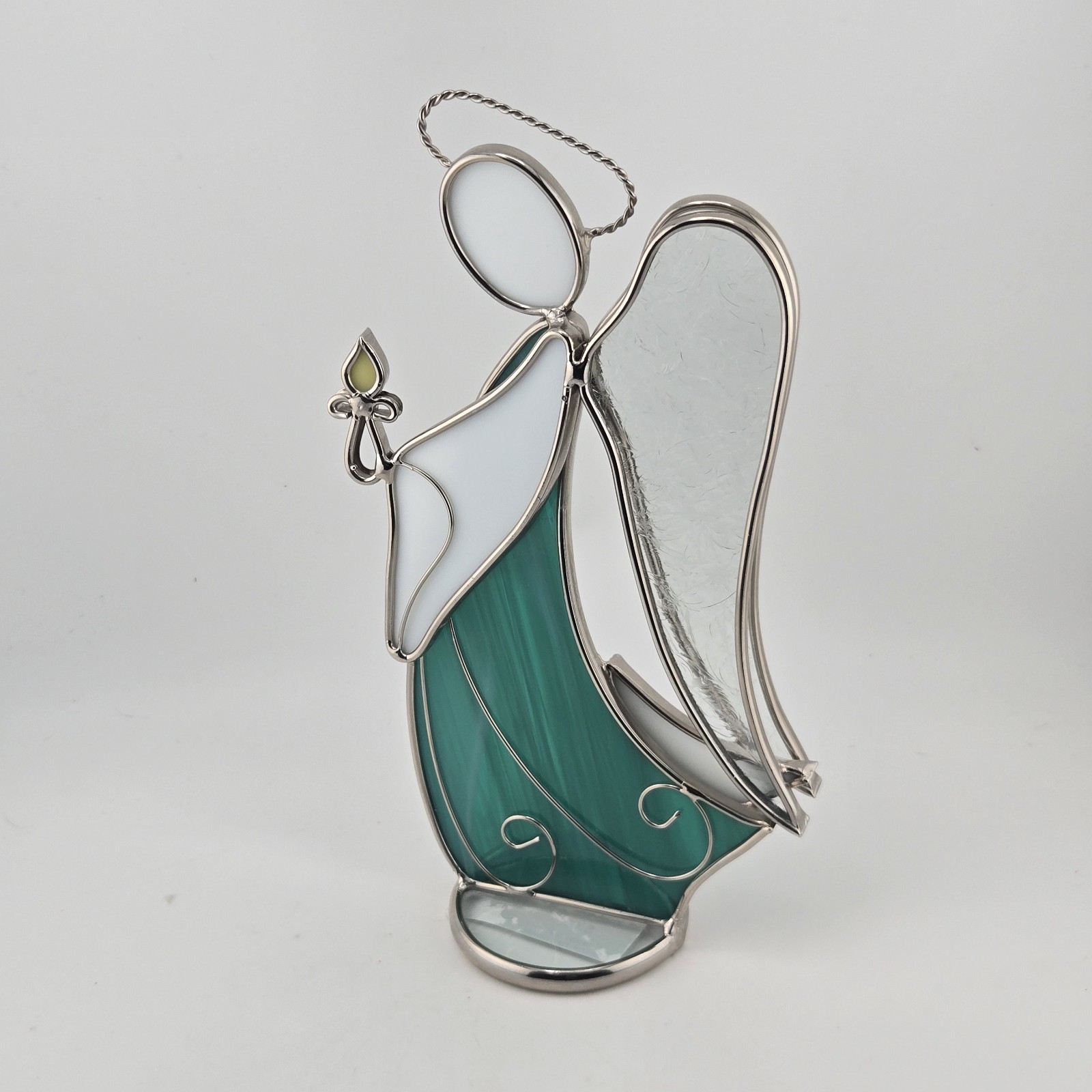 Stained Glass Angel Green Free Standing Christmas Suncatcher