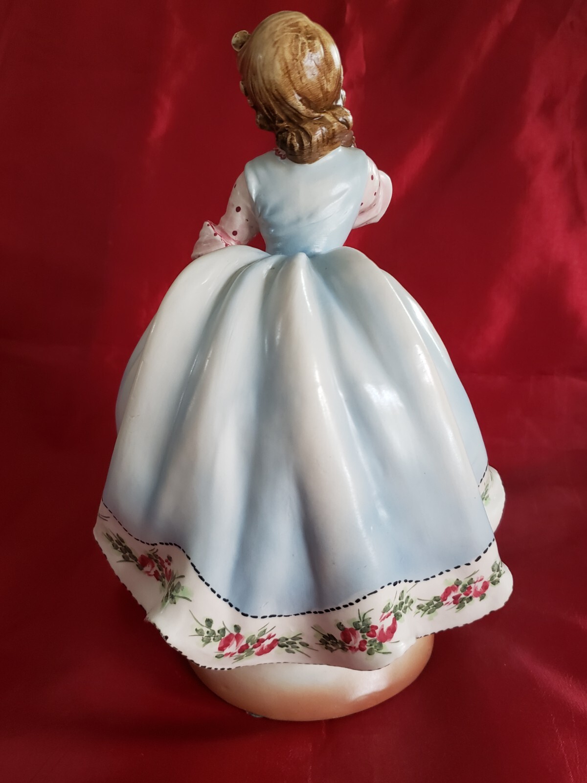 Porcelain Signed Girl Figurine with Mirror and Flowers 10.5″ Tall Made in Italy