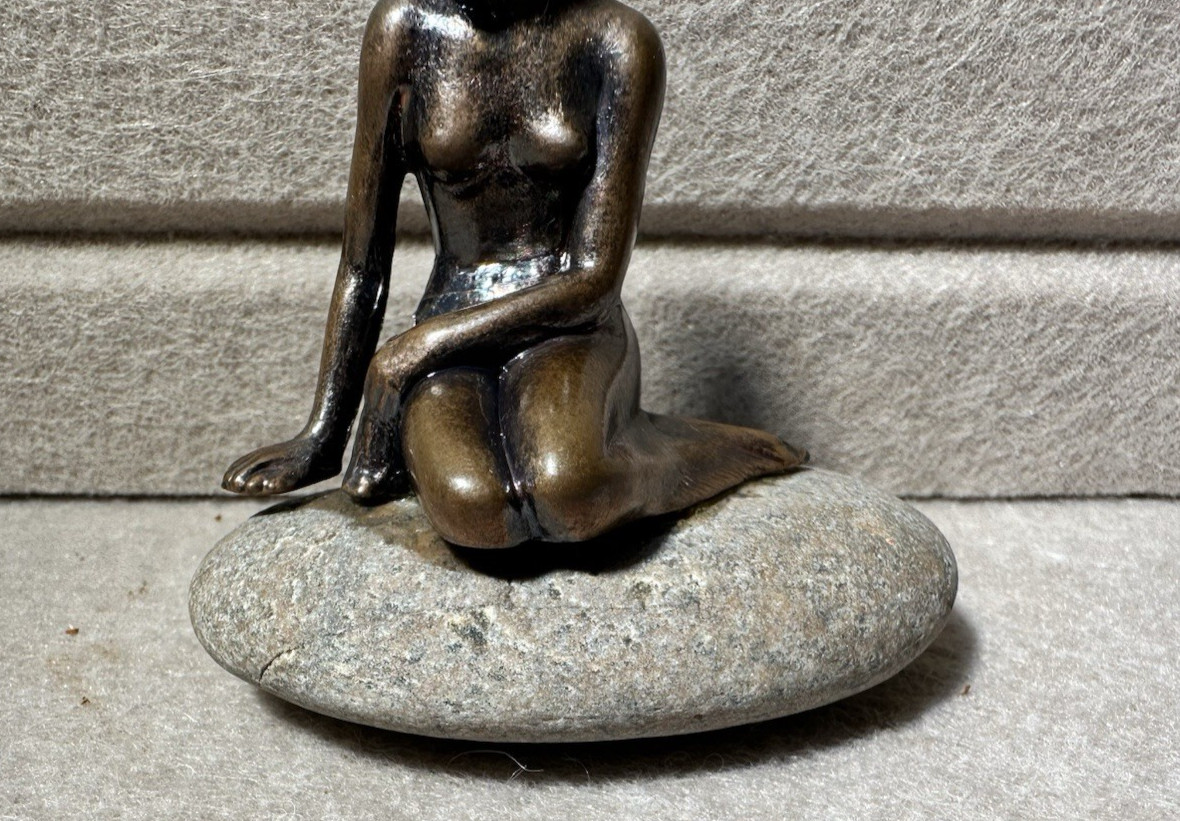 Vintage 3″ Copenhagen Bronze Little Mermaid On Stone