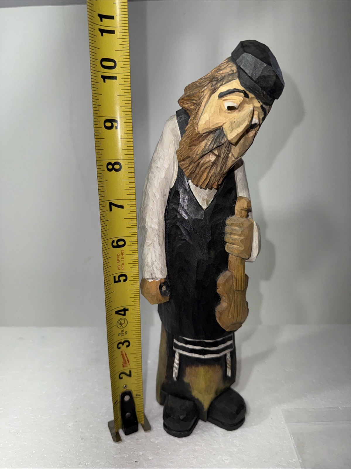Hand Carved Wooden Man With Fiddle Fork Art