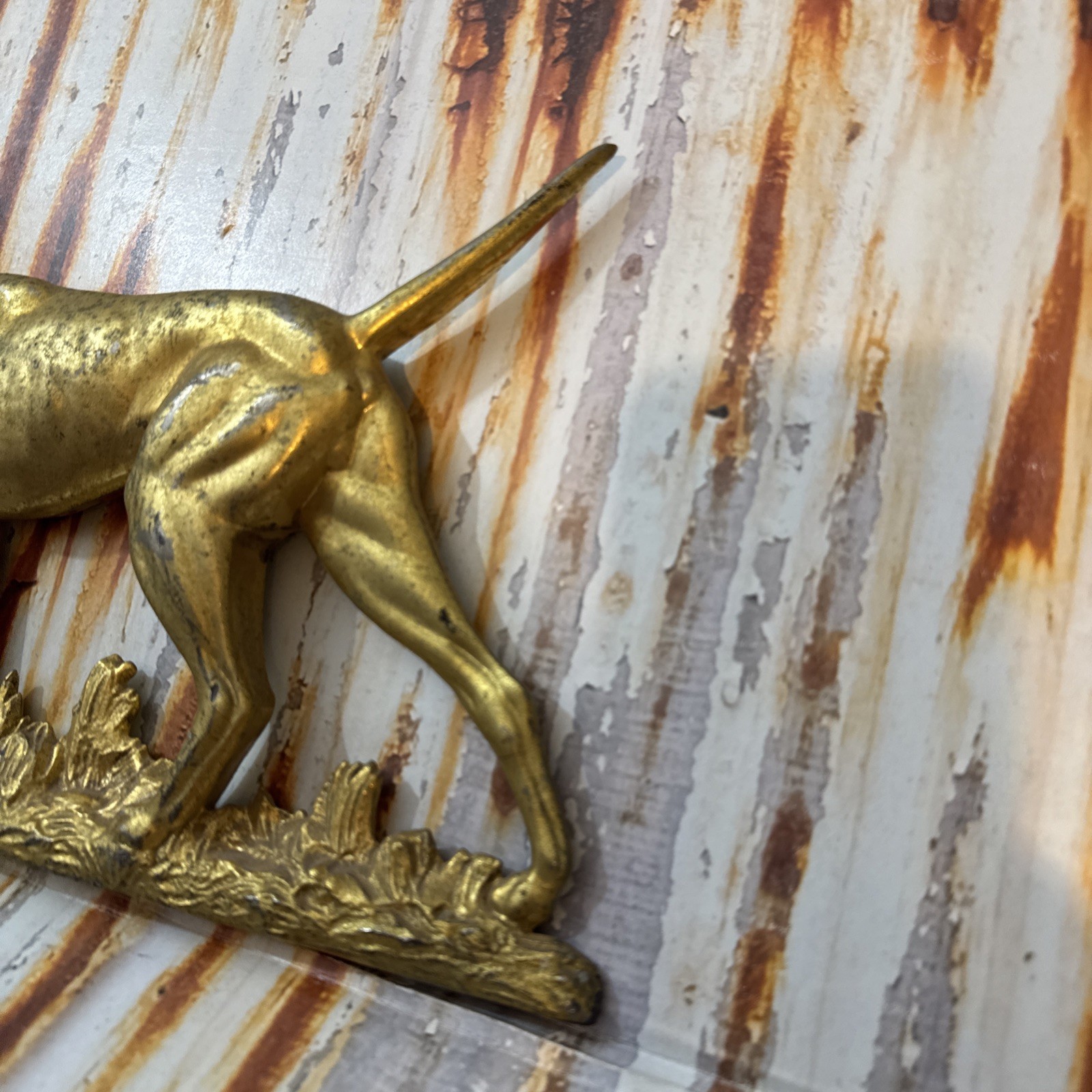 Vintage Cast Metal Pointer Dog Statue Wall Plaque 3 Demensional Gold R.S. 1951
