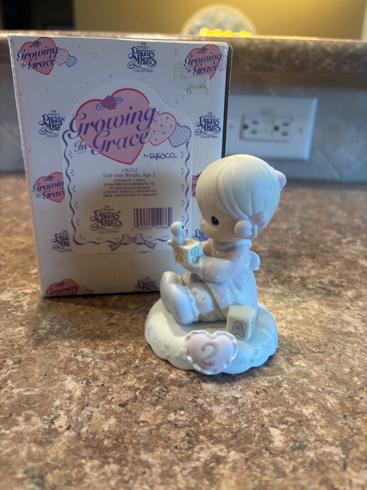 1994 Precious Moments Figurine “ Growing In Grace” Age 2 Girl With Blocks