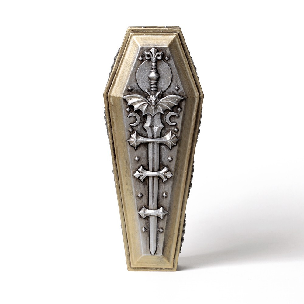 Alchemy Gothic Nosferatu’s Rest Casket & Removable Figure Sword Coffin V117 NEW
