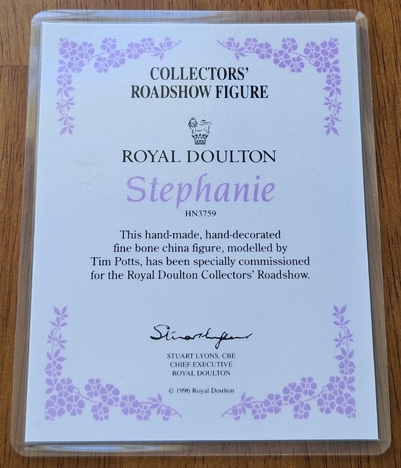 VINTAGE 1996 Royal Doulton Stephanie HN3759 Collectors Roadshow Tim Potts Figure