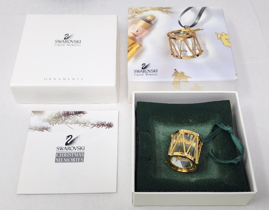 Swarovski Figurine Crystal Memories Gold Drum Christmas Ornament with box