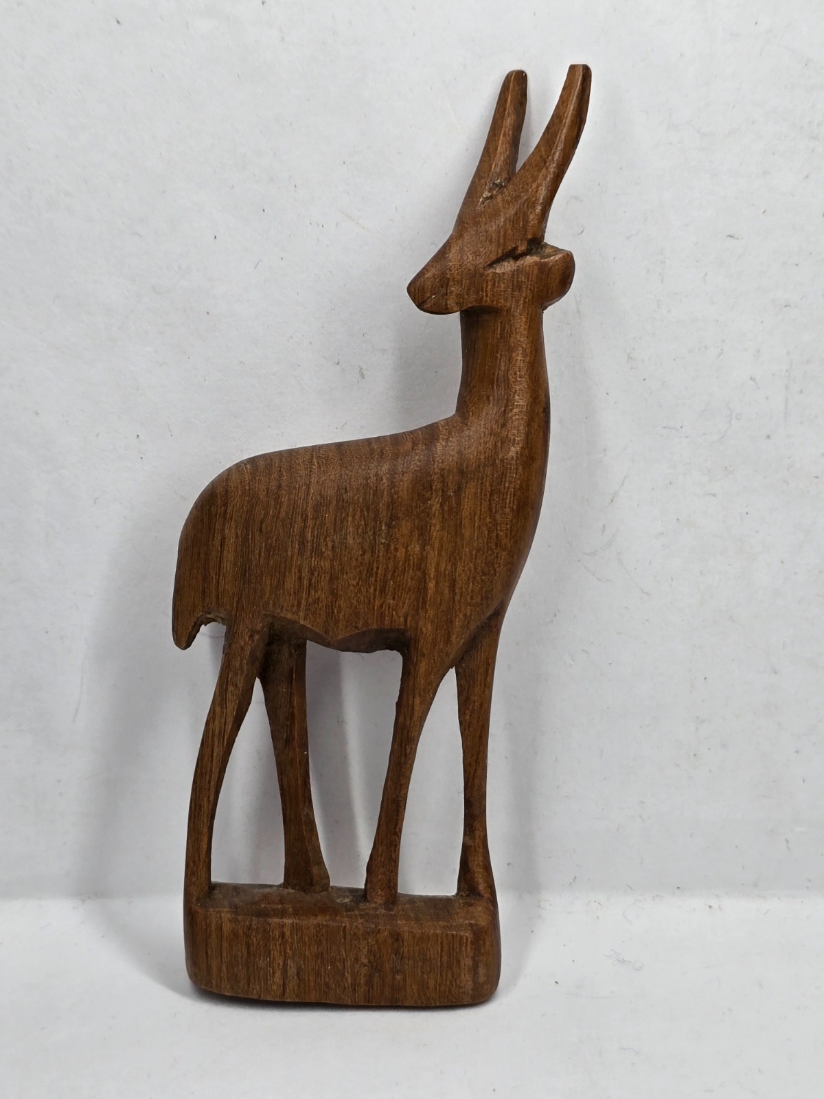 Hand Carved Wooden Deer Figurine Folk Art Primitive Sculpture 4 Inch Brown Wood