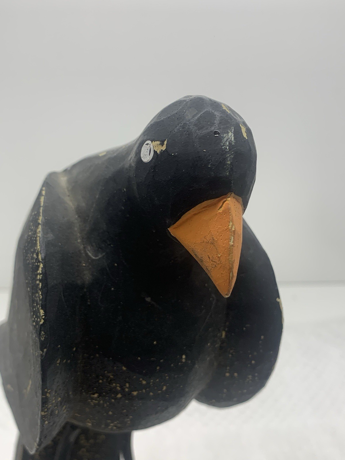 Folk Art Wooden Black Bird Crow Statue Whimsical Art Figure Wood & Metal Legs