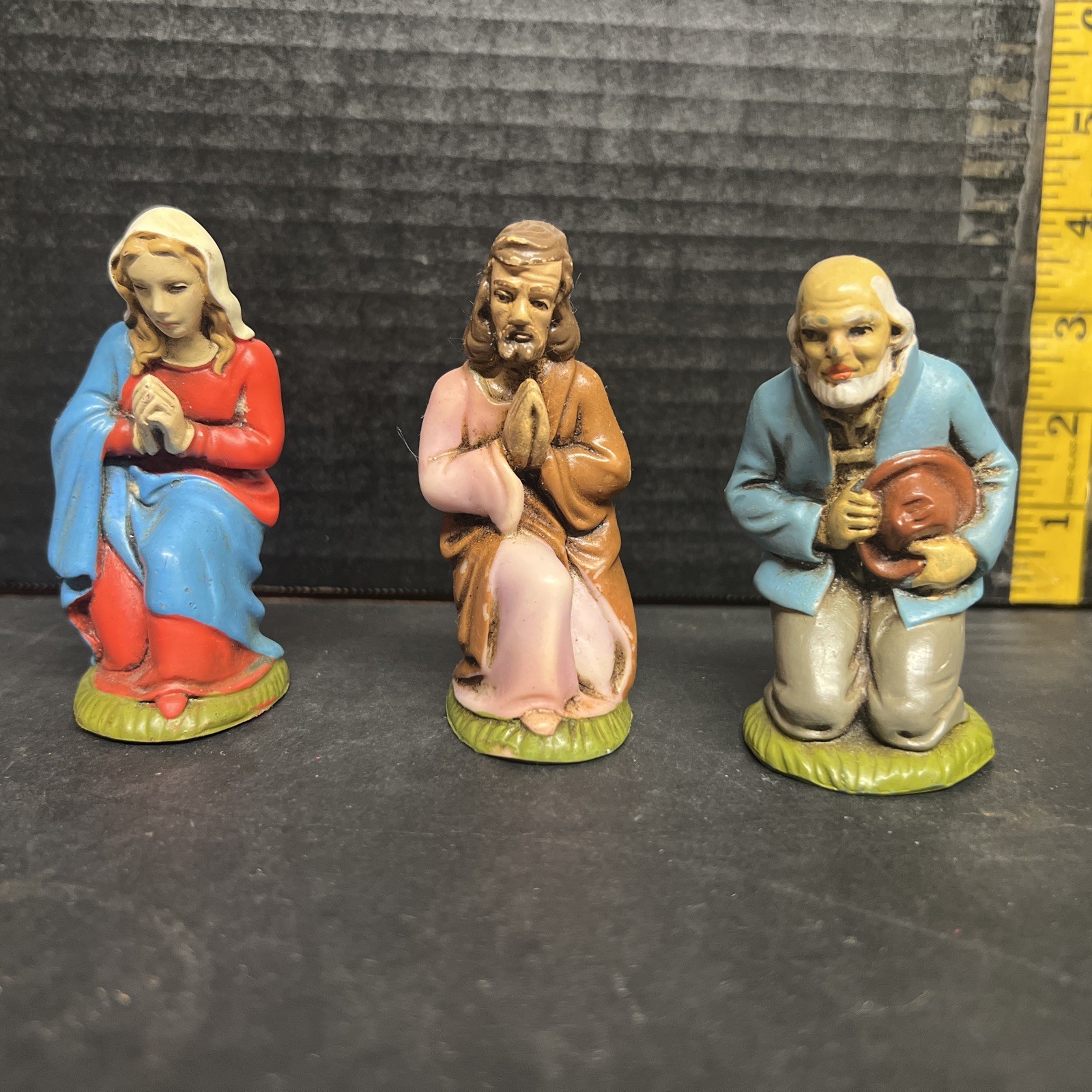 Vintage German Vinyl Figurines Nativity Kneeling lot of 3