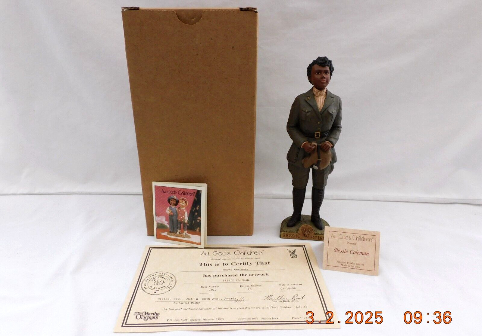 All God’s Children American Patriot Bessie Coleman #1913 Ed.#16 COA Orig. Box s9
