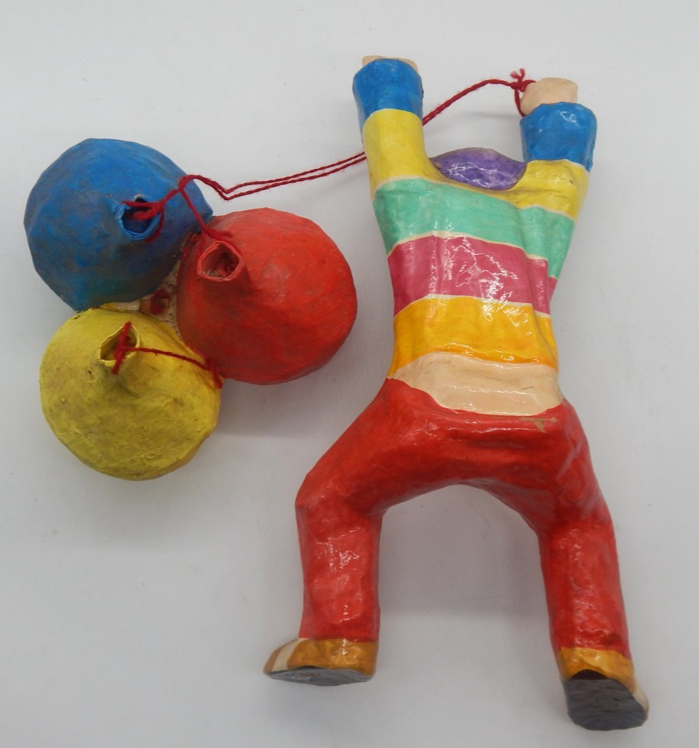 VTG Mid Century Paper Mache Happy Clown Figure Holding Balloons Wall Art Mexico