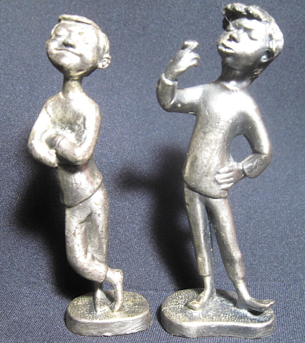Siegfried Hafner Metal Casting Sculpture Statue of Boy with Cigar Pair OOAK