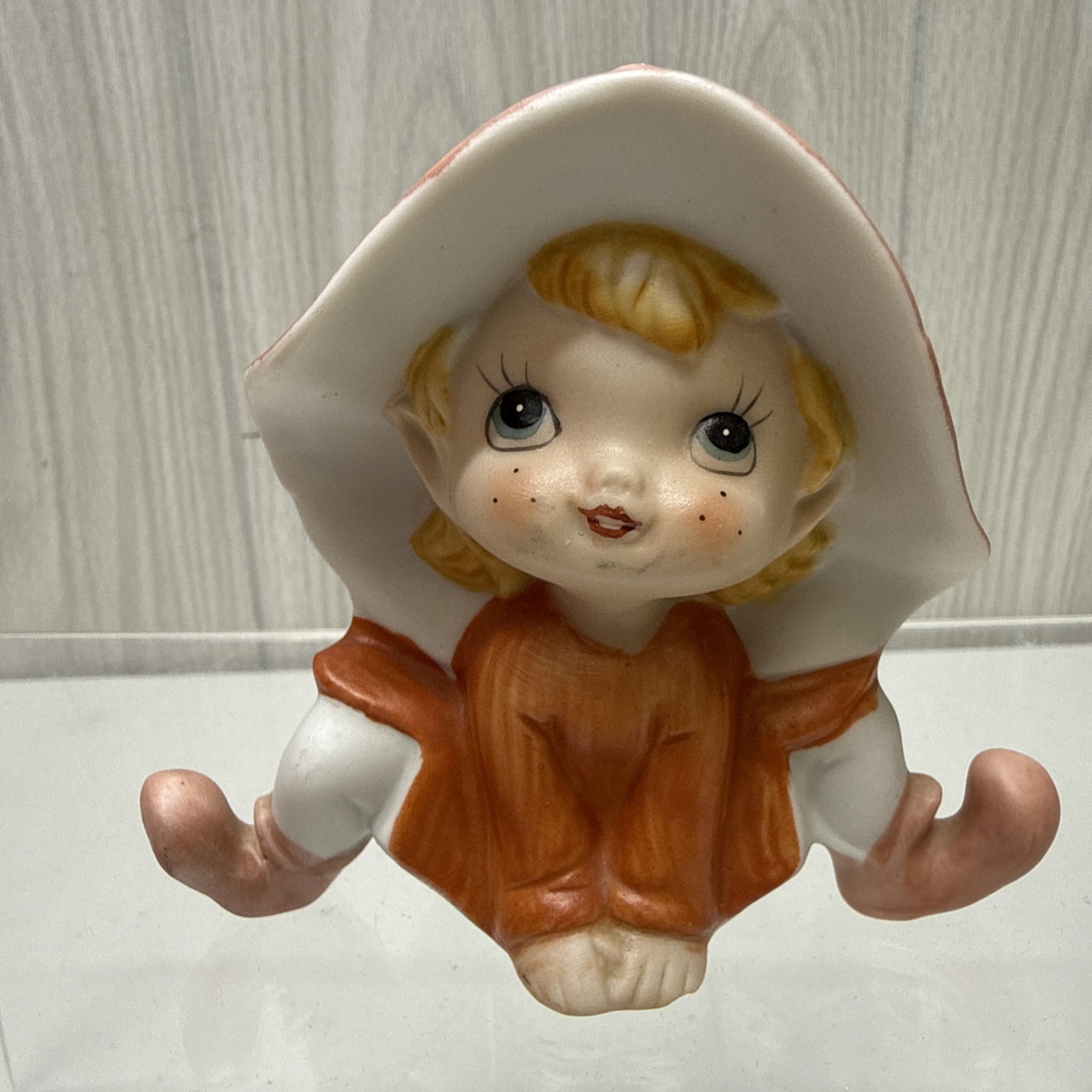 Vintage Homco Pixie Elf Elves Figurine #5213 ORANGE OUTFIT