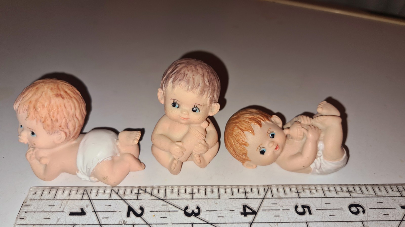 Vintage Set Of 3 Miniature Baby Figurines In Diapers Nursery Piano Babies Shower