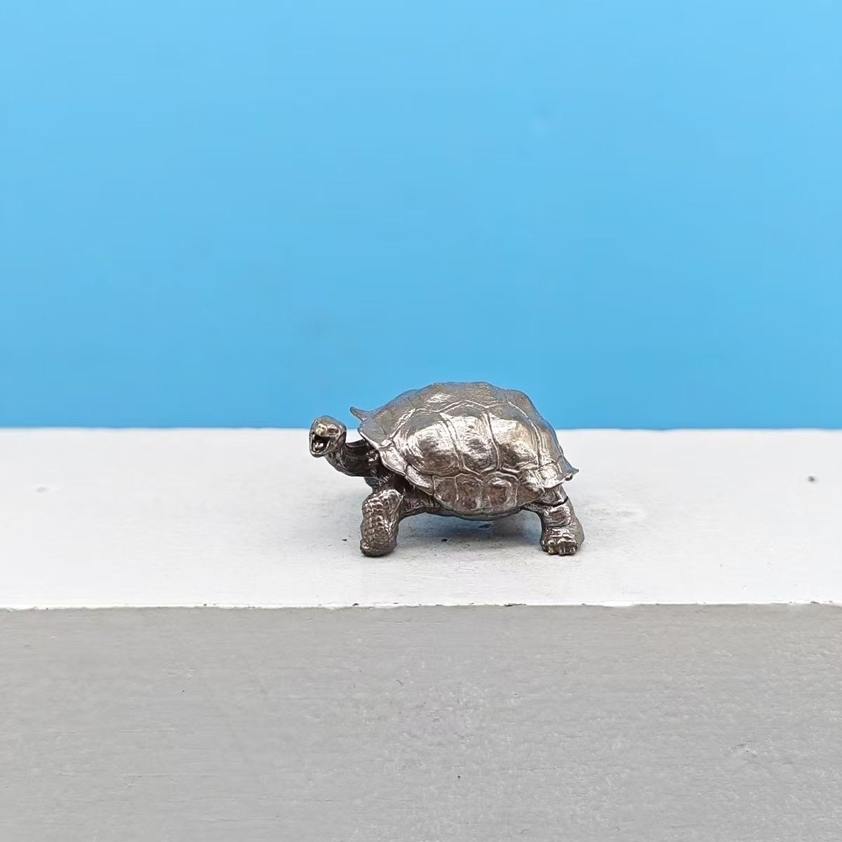 2pcs Miniature Pewter Tortoise Figurine, Tiny Reptile Collectible Statue