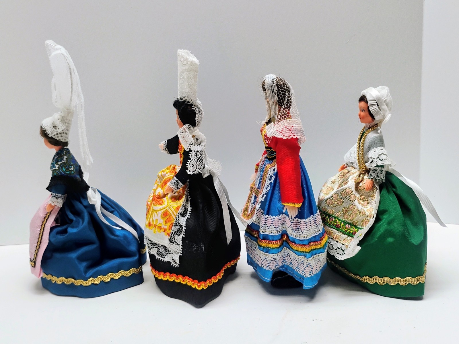 4 Vintage European Costume Dolls French France Breton Regional Folk Art Souvenir