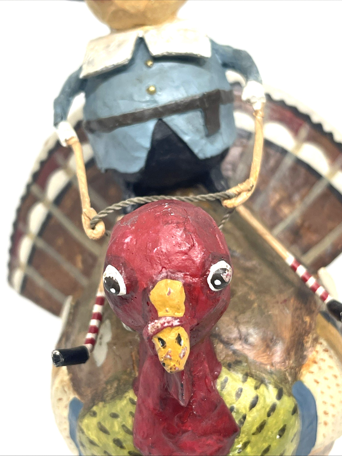 Lori Mitchell Folk Art Tom Riding a Gobbler Thanksgiving Pilgrim Figurine 10″