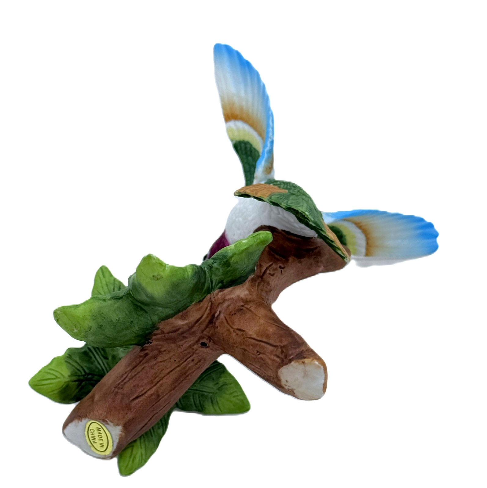 Vintage Porcelain Ceramic Hummingbird Figurine Perched on a Branch 4.5″ Tall🐦