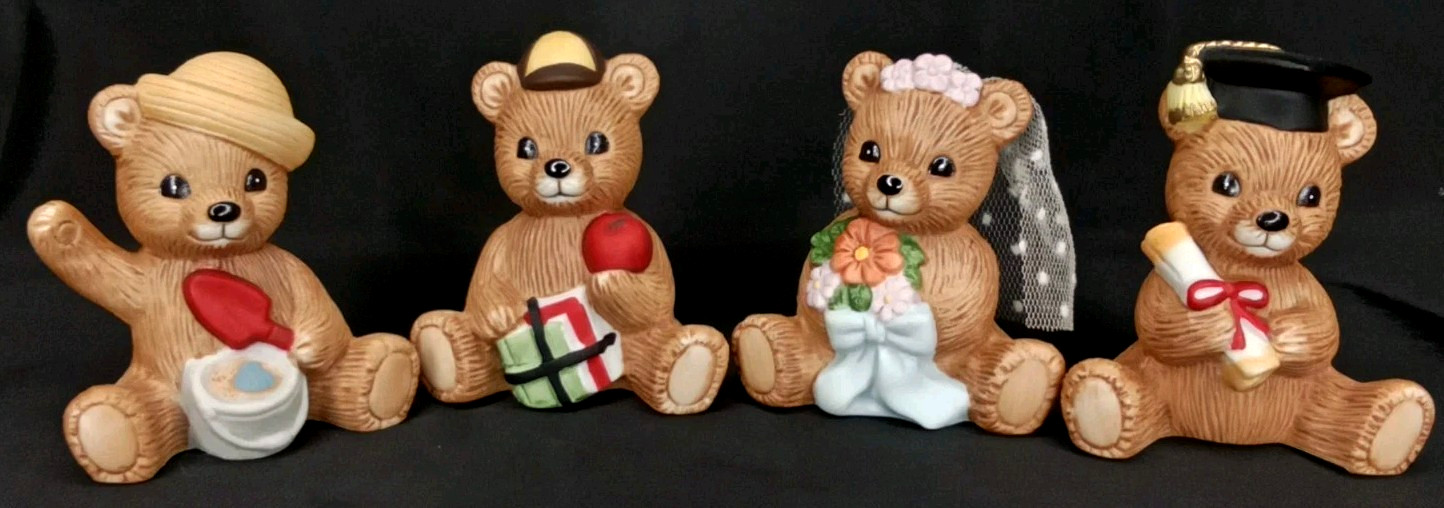 Vintage 1980s Home Interiors HomCo Teddy Bear Figurine Set Of 4