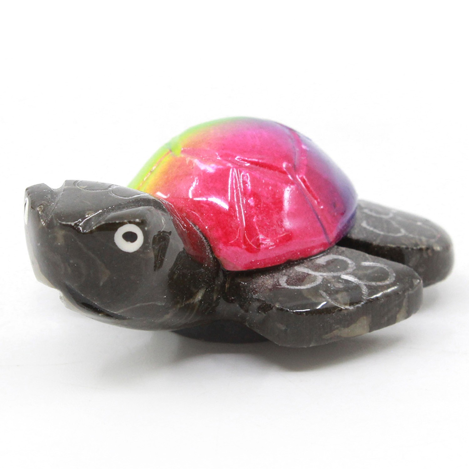 Sea Turtle with Rainbow Shell – 2″ Stone Quartz Animal MAGNET Miniature Figurine